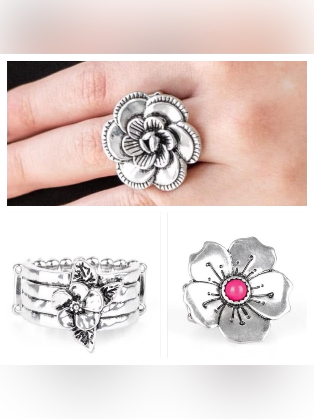 Floral boho rings - set of 3